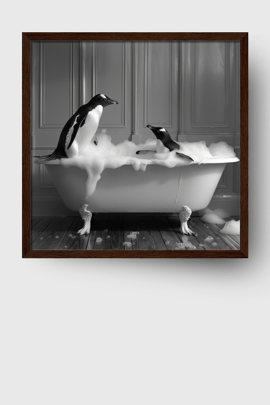 Fotografie Poster Pinguine Badewanne schwarz-weiß