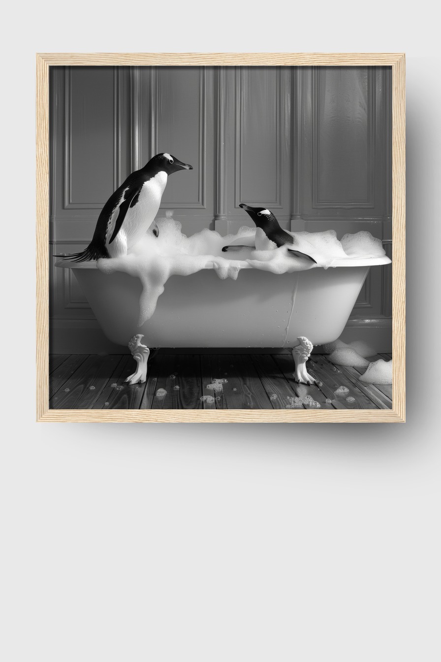 Fotografie Poster Pinguine Badewanne schwarz-weiß