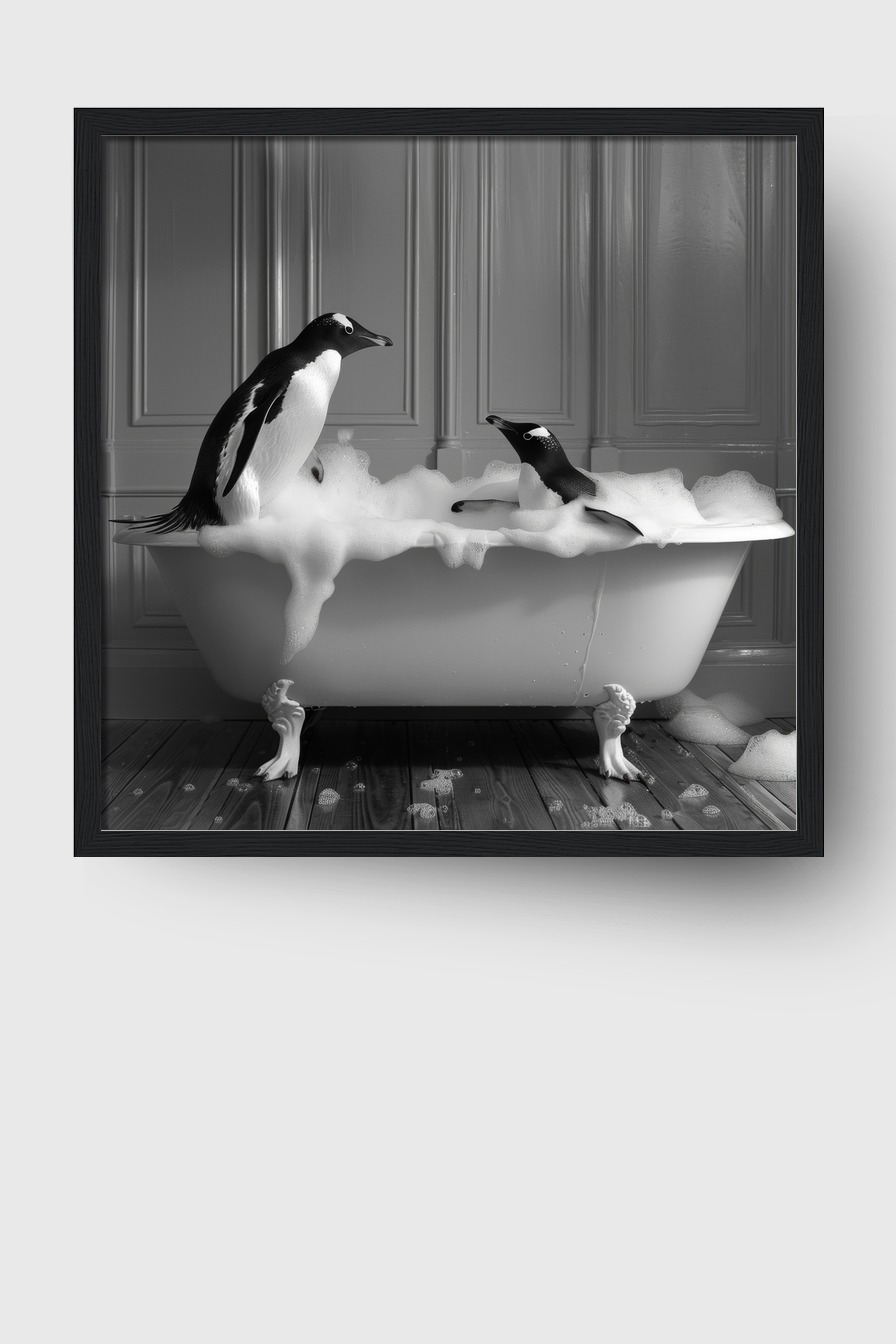 Fotografie Poster Pinguine Badewanne schwarz-weiß