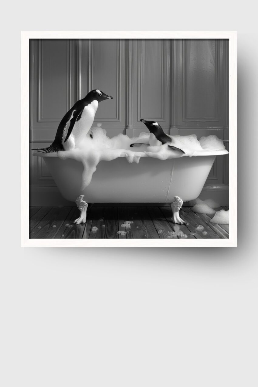 Fotografie Poster Pinguine Badewanne schwarz-weiß
