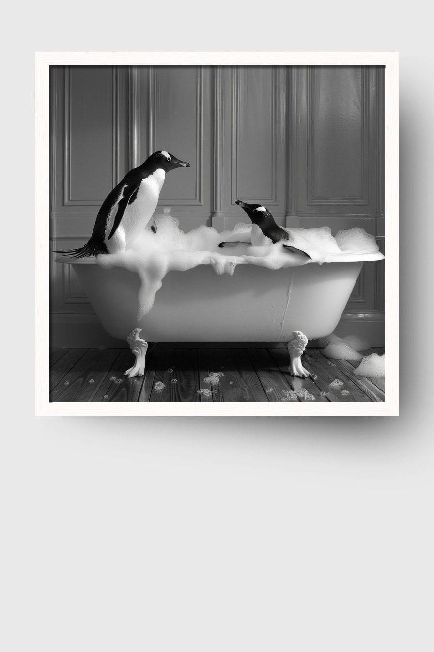Fotografie Poster Pinguine Badewanne schwarz-weiß
