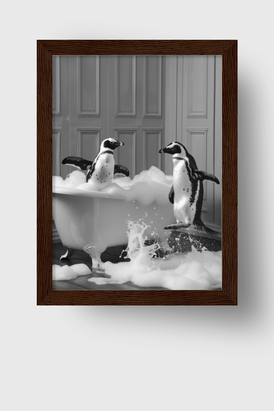 Fotografie Poster Pinguin Badewanne schwarz-weiß Schaum