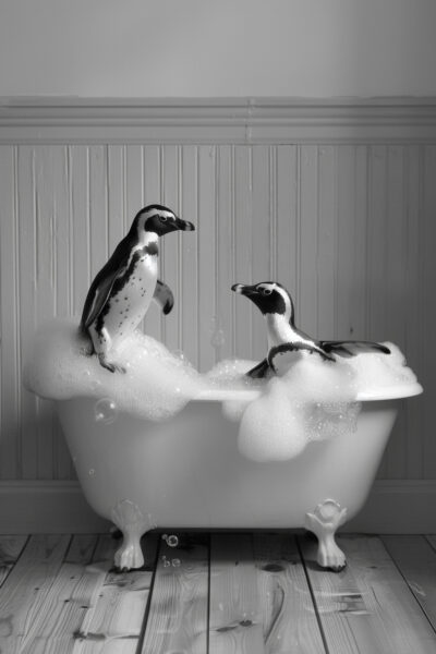 Pinguine im Schaumbad Leinwandbild