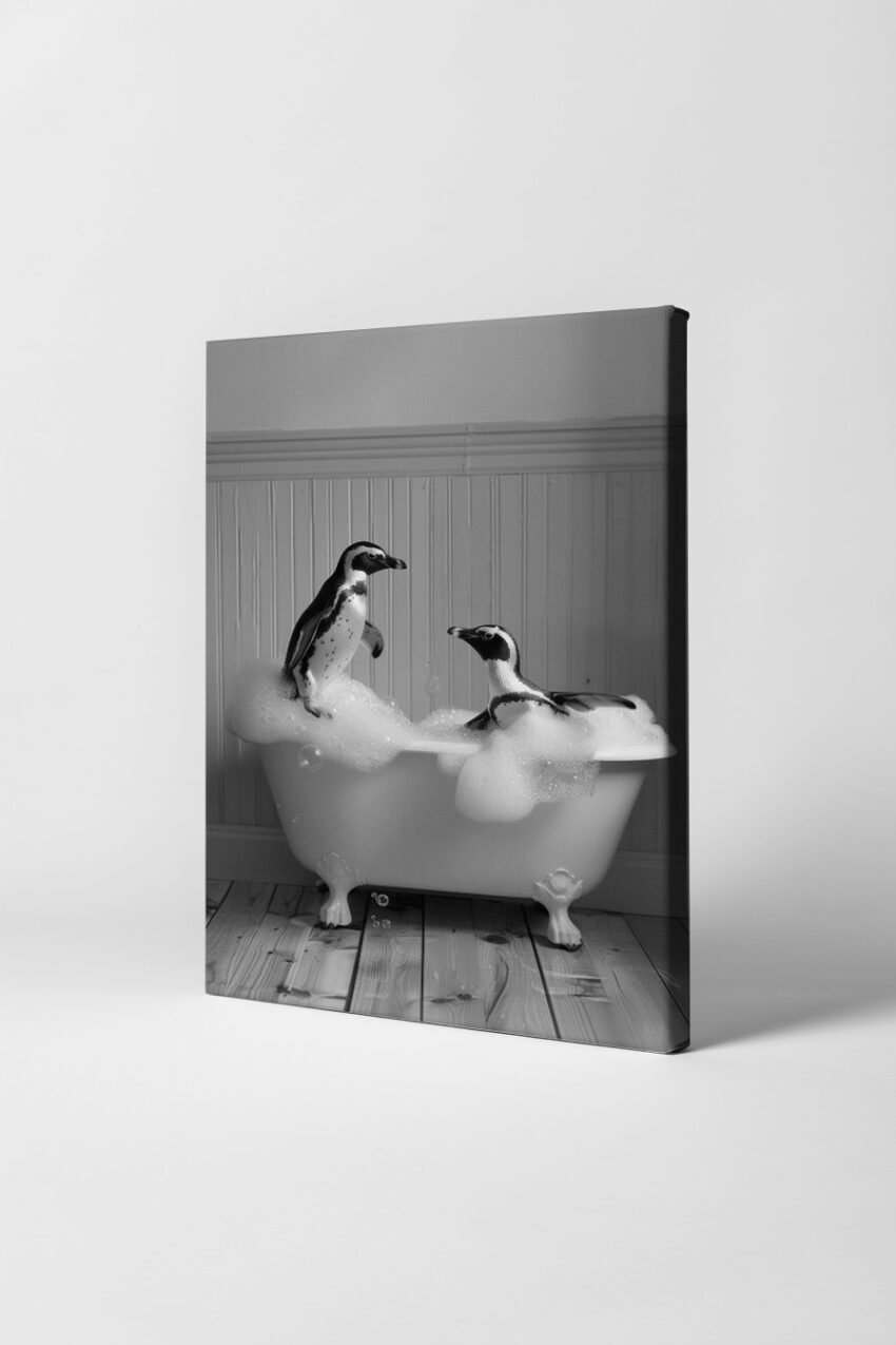 Fotografie Poster Pinguine schwarz-weiß Badewanne