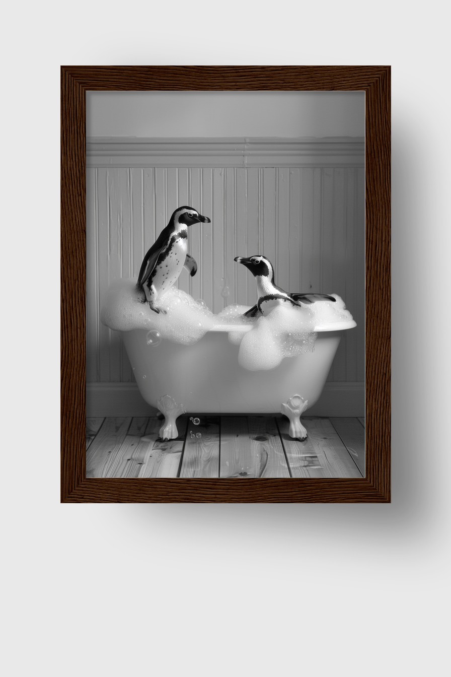 Fotografie Poster Pinguine schwarz-weiß Badewanne