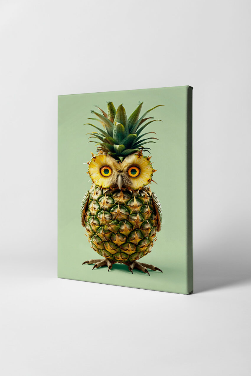 Digital Poster Eule Ananas grün gelb
