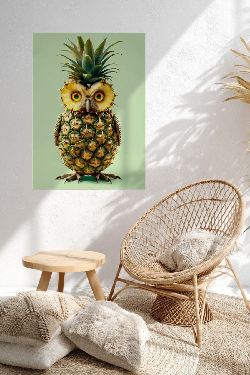 Digital Poster Eule Ananas grün gelb