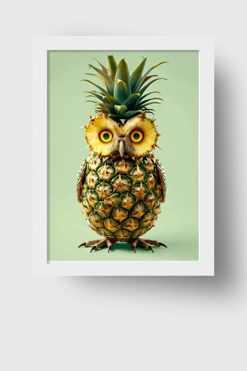 Digital Poster Eule Ananas grün gelb
