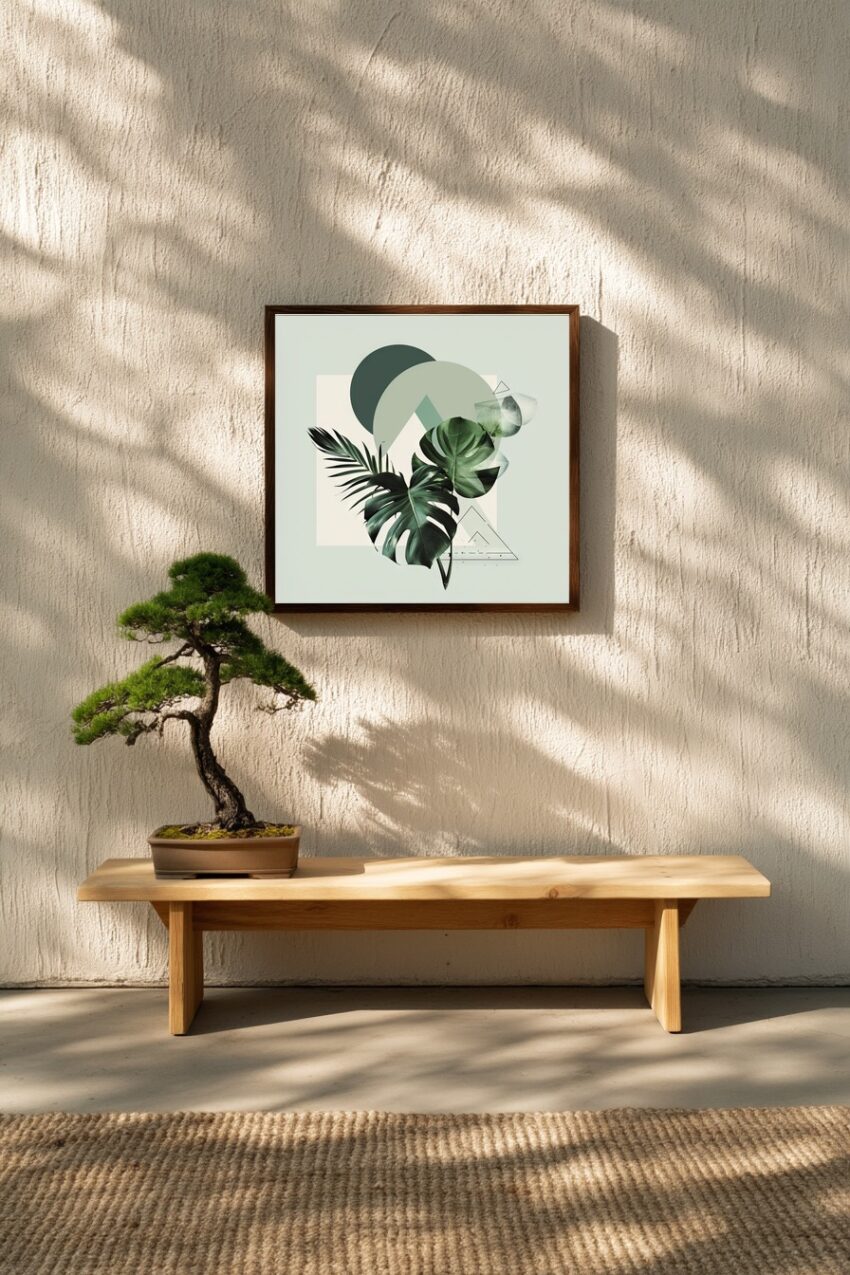 Grafik Poster Monstera Blätter grün minimalistisch