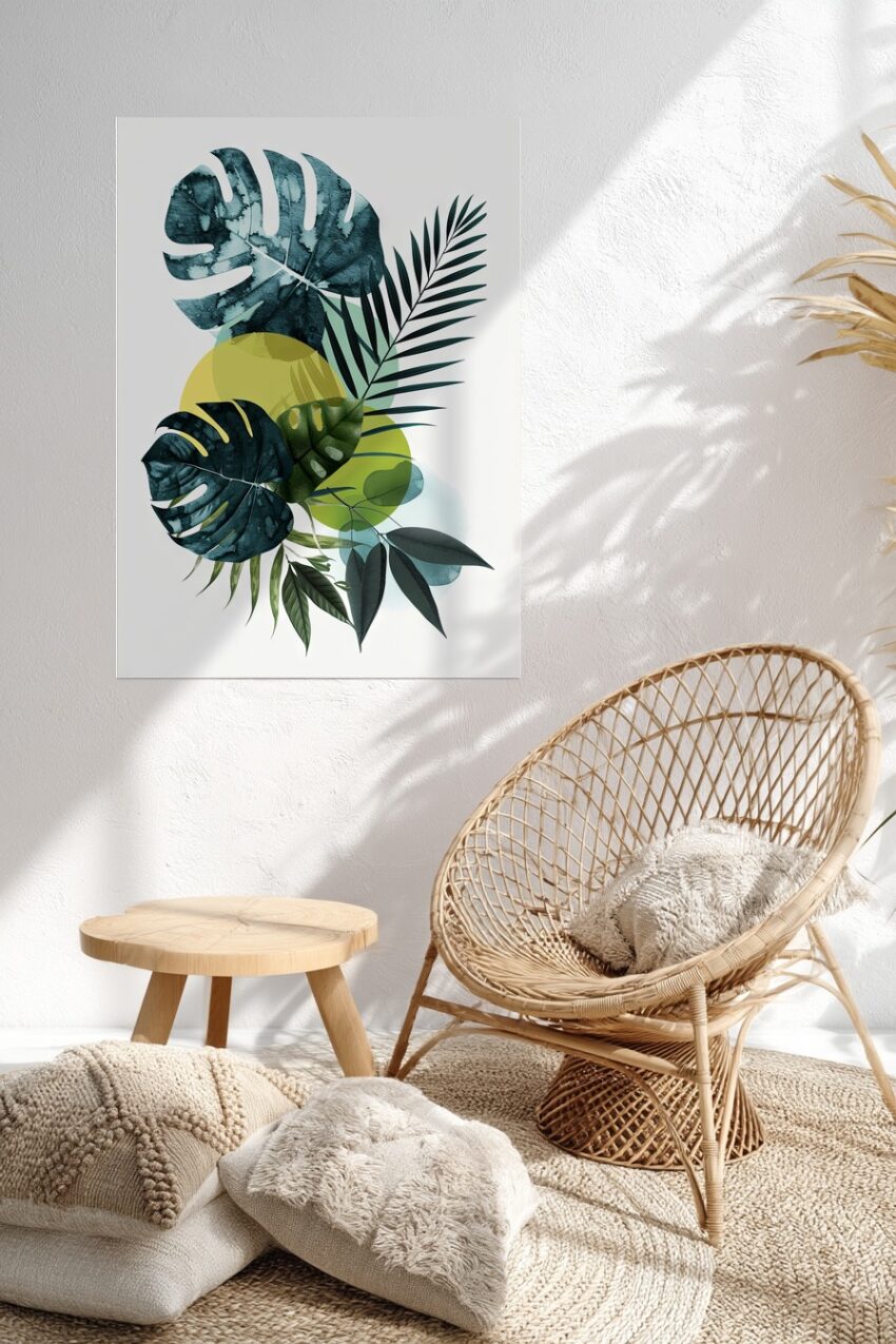 Grafik Poster Monstera Blätter grün stilisiert