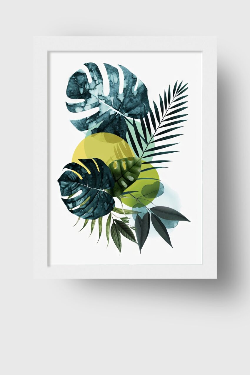 Grafik Poster Monstera Blätter grün stilisiert
