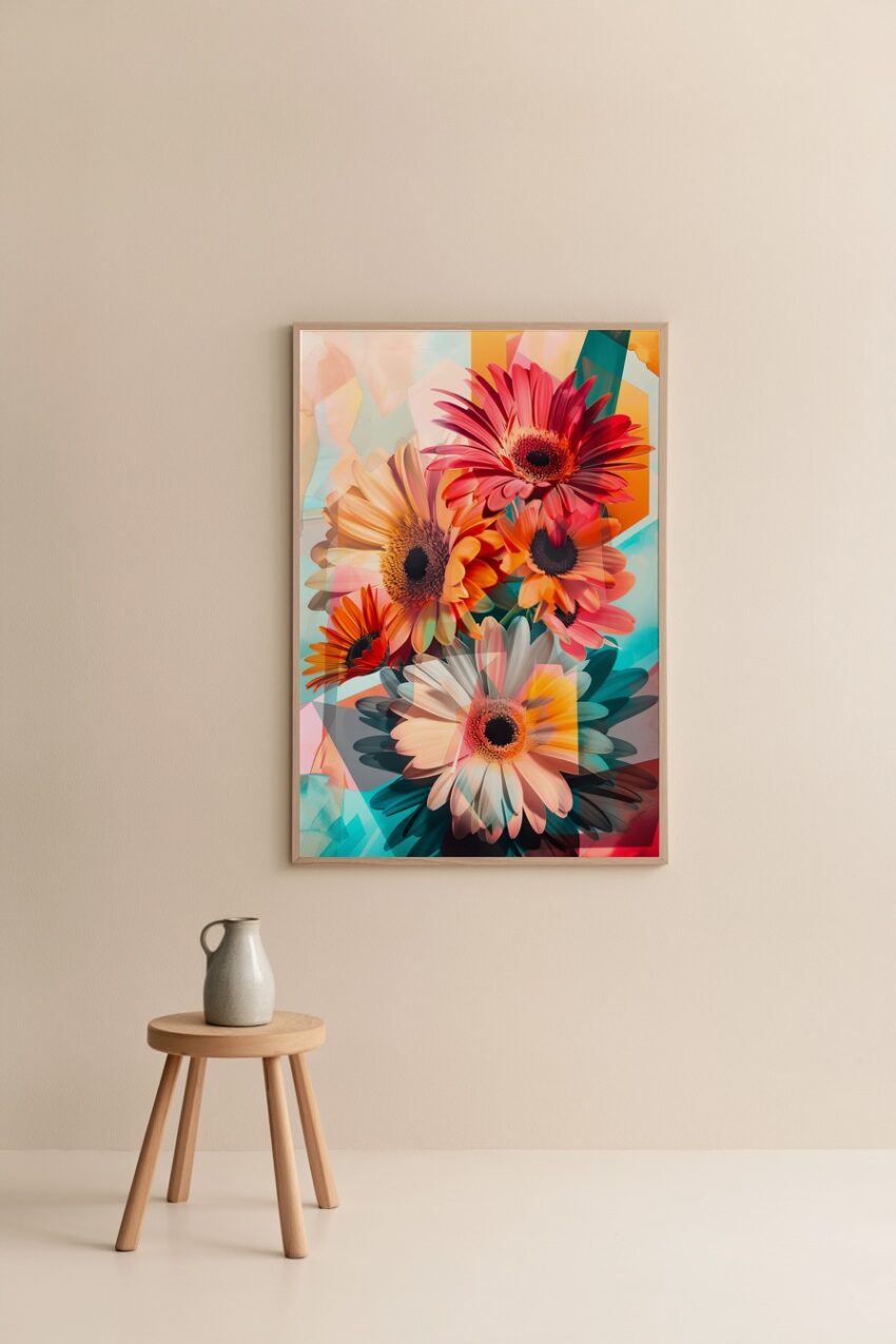 Digitale Kunst Poster Gerbera bunt Collage Grafik