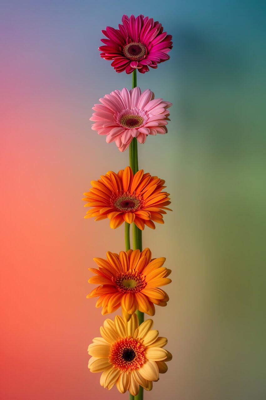 Fotografie Poster Gerbera bunt vertikal Stiel