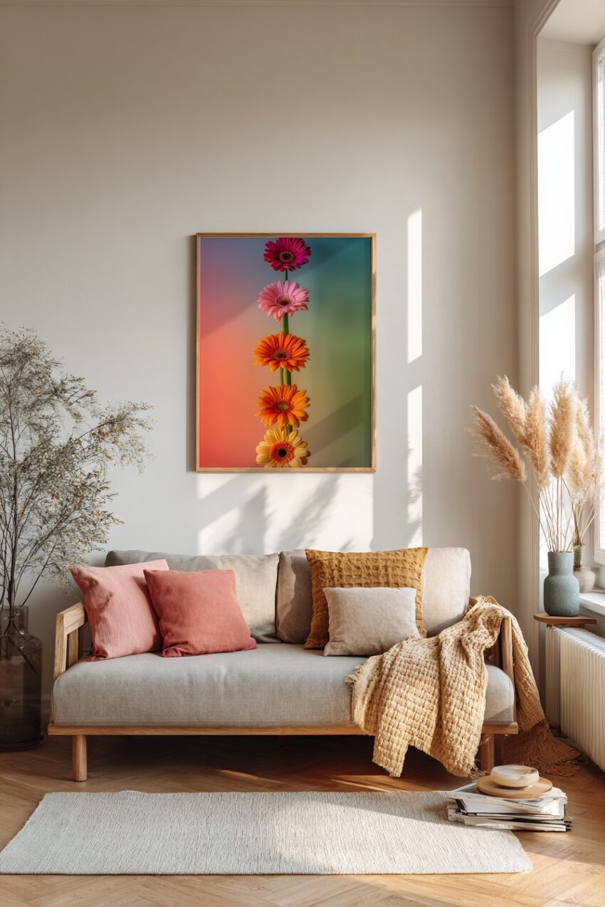 Fotografie Poster Gerbera bunt vertikal Stiel