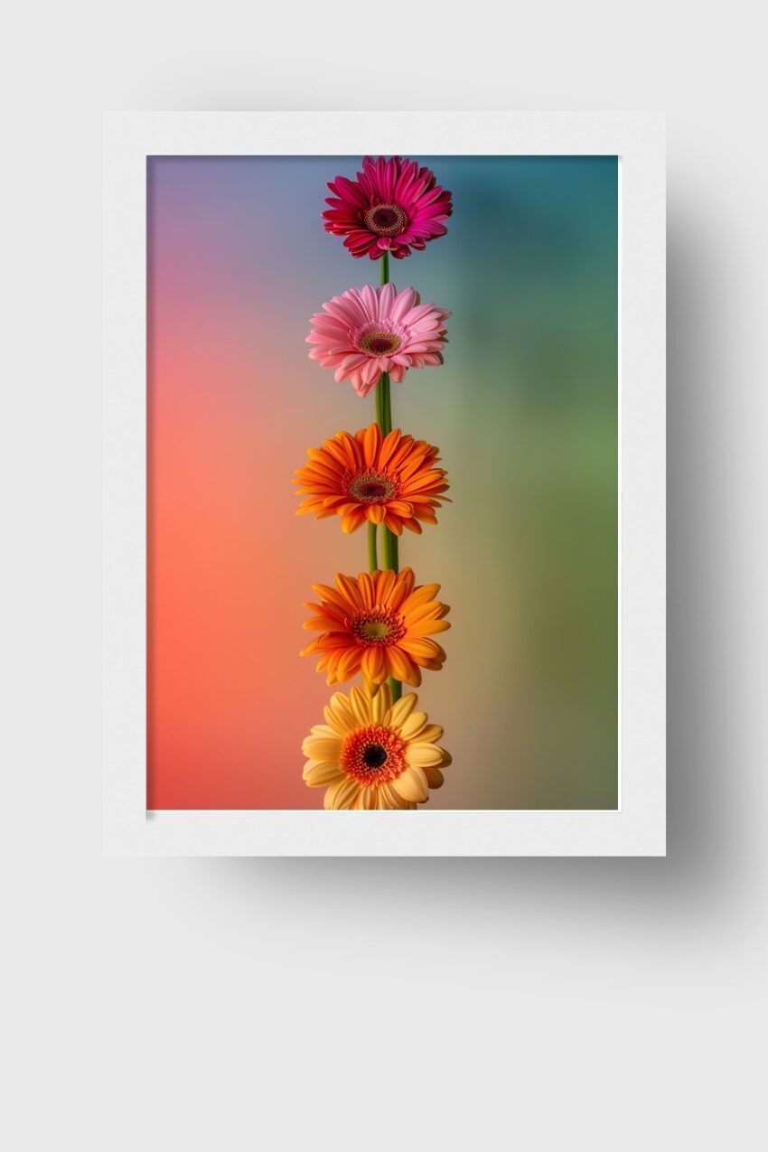 Fotografie Poster Gerbera bunt vertikal Stiel