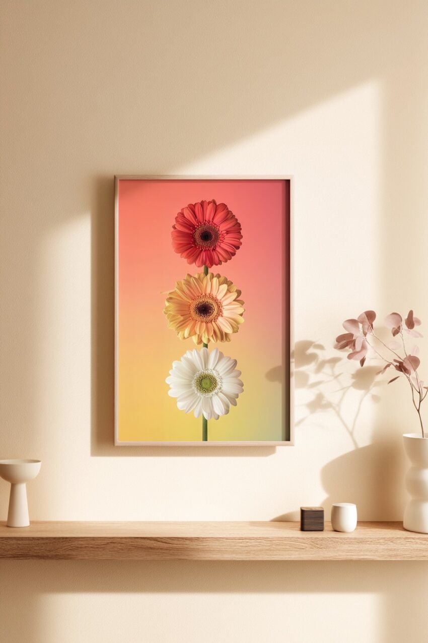 Fotografie Poster Gerbera Blumen Trio bunt