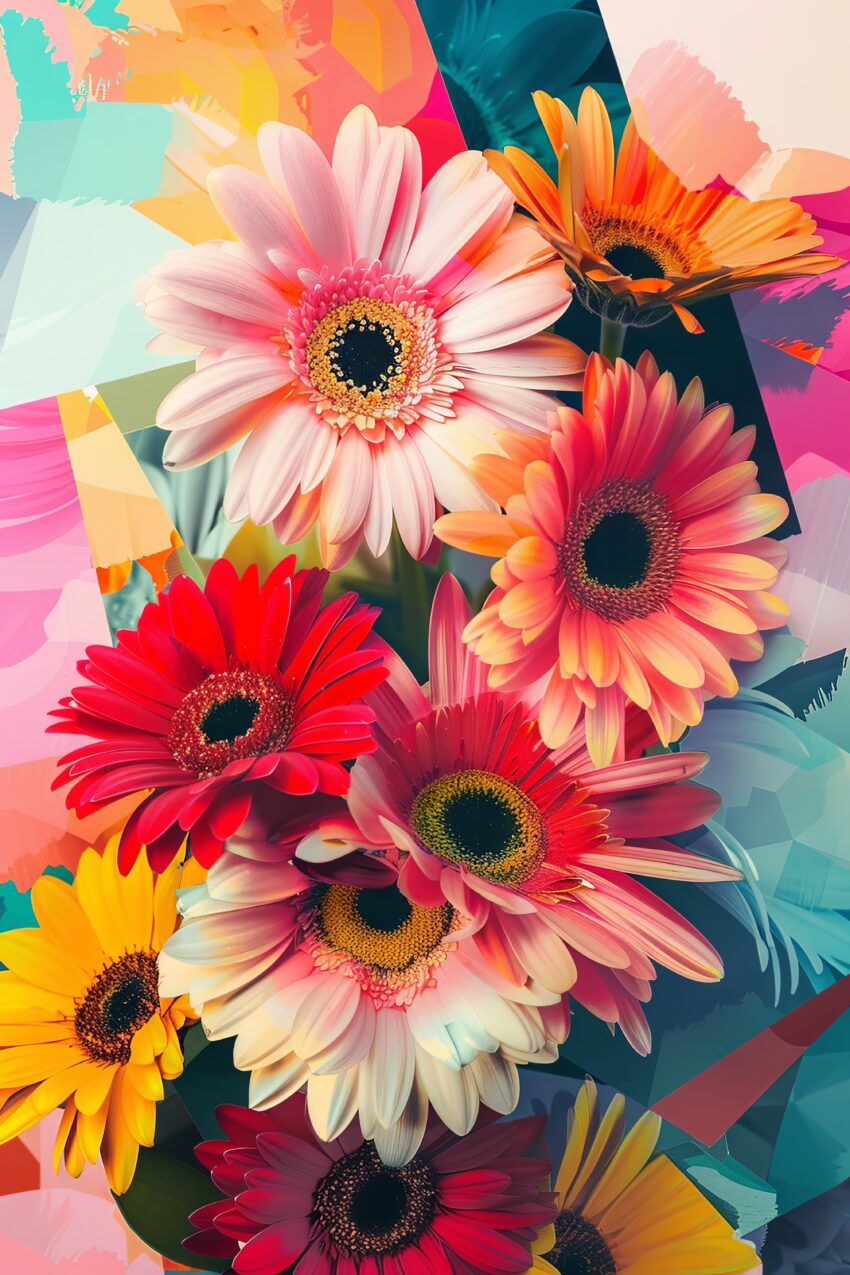 Fotografie Poster Gerbera bunt farbenfroh Sommer