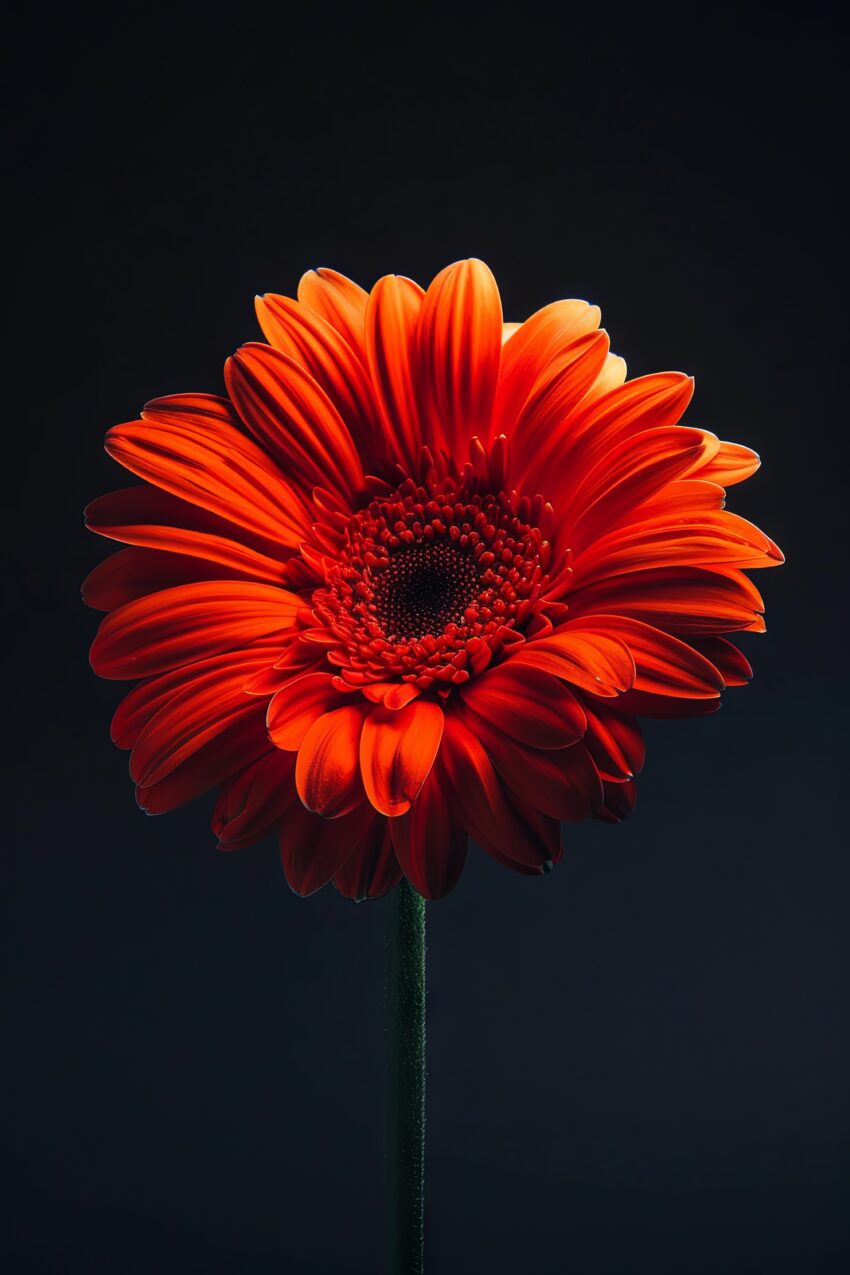 Fotografie Poster Gerbera orange Nahaufnahme dunkel