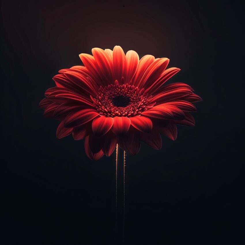 Fotografie Poster Gerbera rot Nahaufnahme dunkel