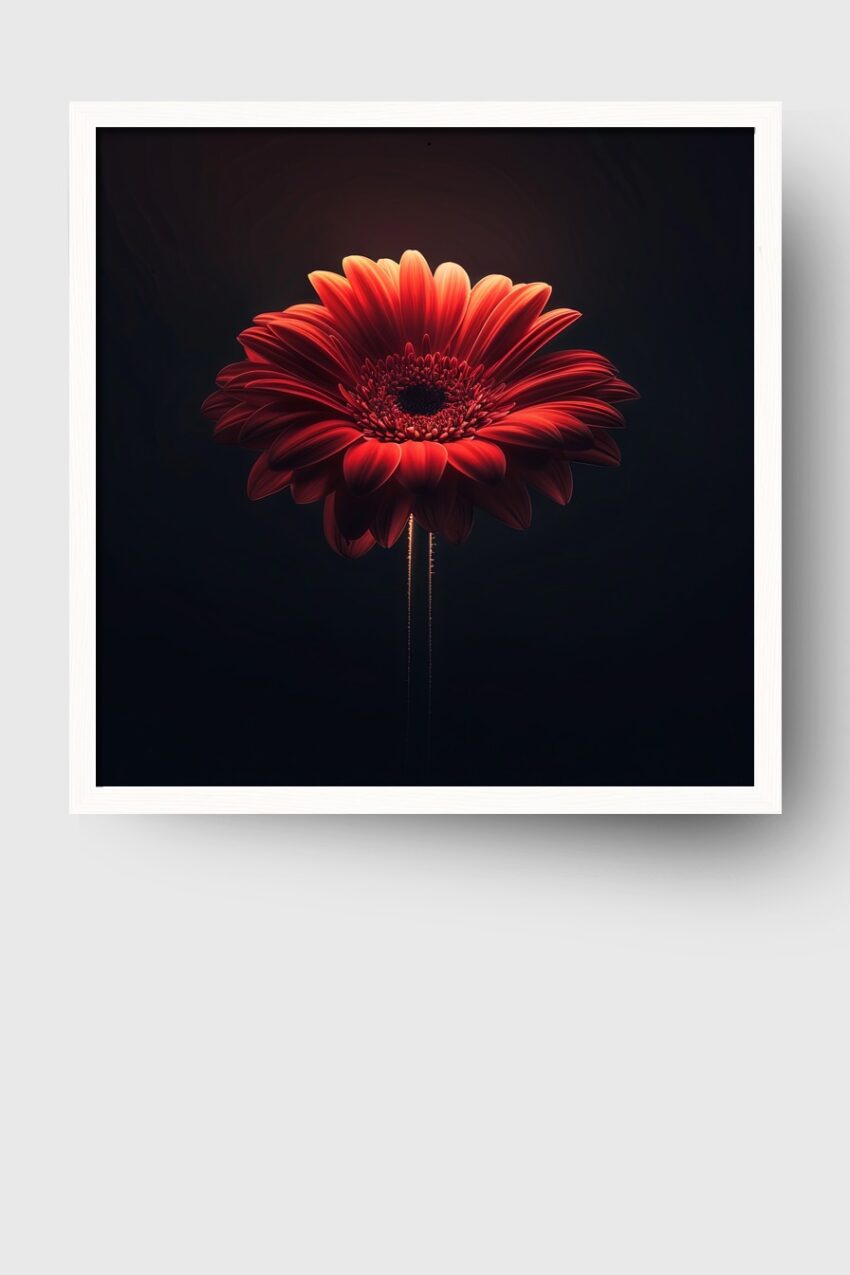 Fotografie Poster Gerbera rot Nahaufnahme dunkel