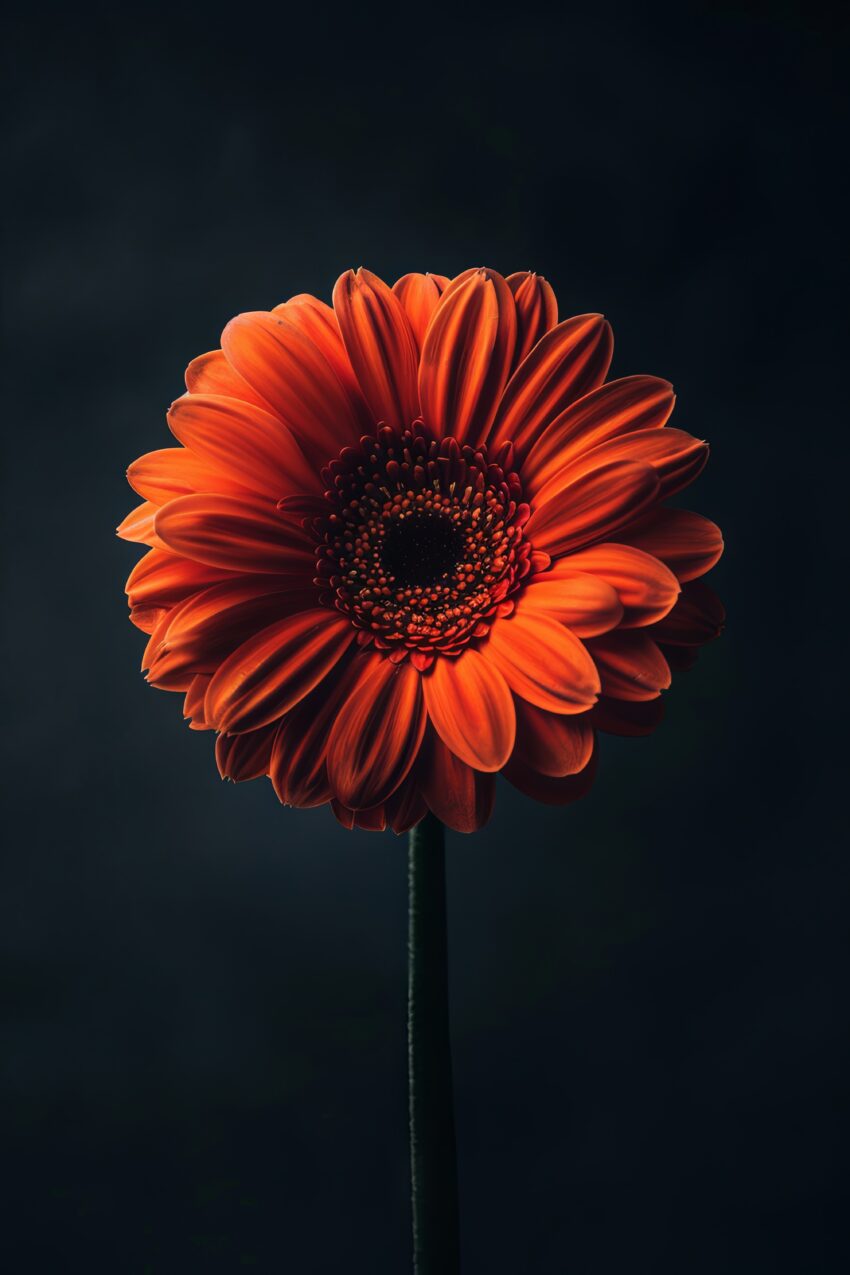 Fotografie Poster Gerbera orange Einzelblüte dunkel