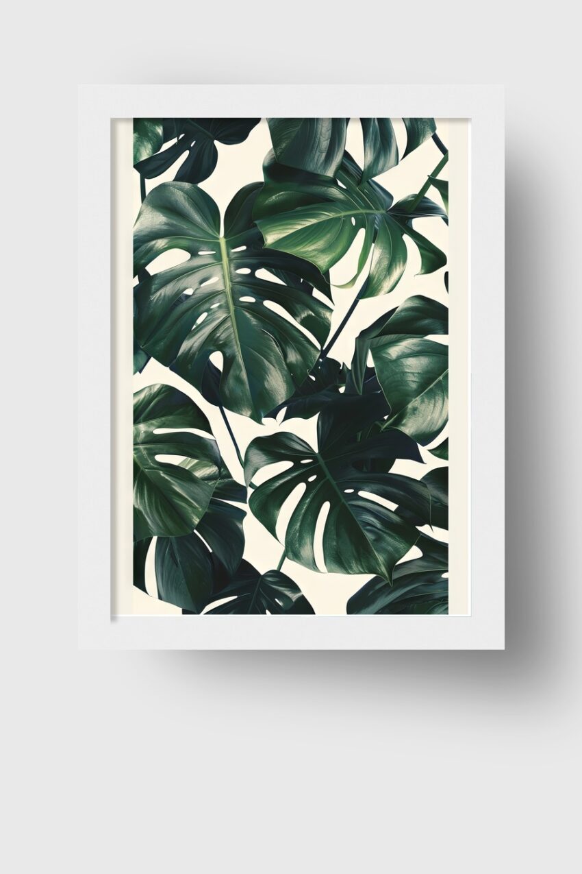 Illustration Poster Monstera Blätter dunkelgrün botanisch