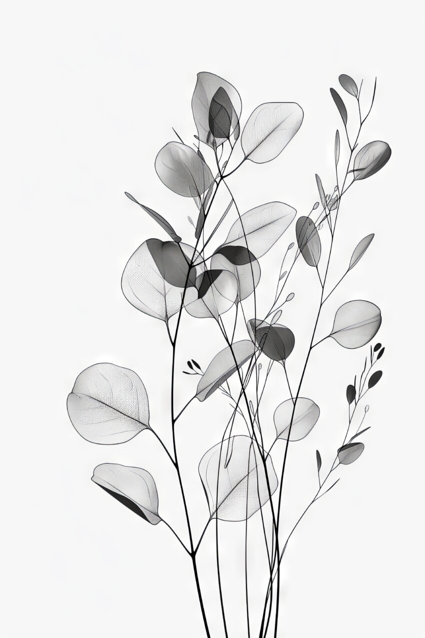 Grafik Poster transparente Blätter minimalistisch schwarz-weiß