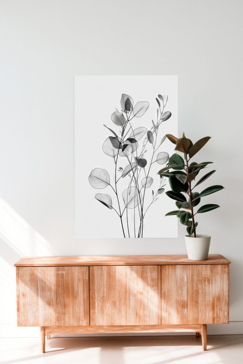 Grafik Poster transparente Blätter minimalistisch schwarz-weiß