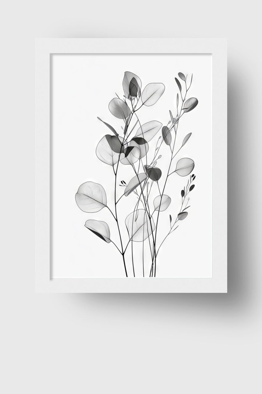 Grafik Poster transparente Blätter minimalistisch schwarz-weiß