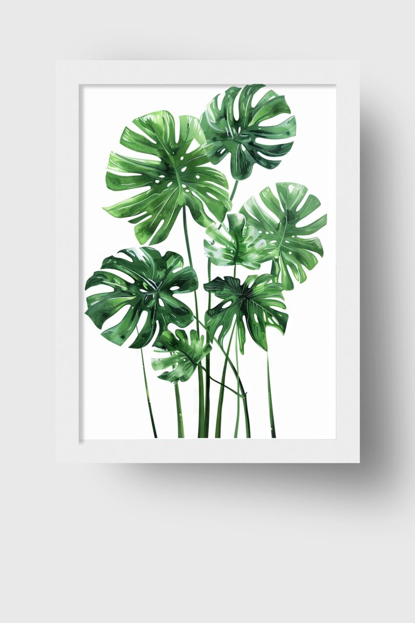 Illustration Poster Monstera Blätter hellgrün minimalistisch
