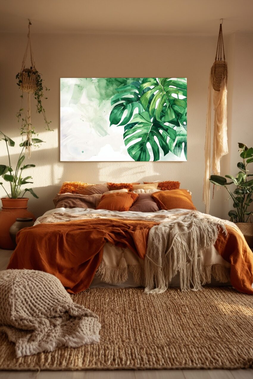 Aquarell Poster Monstera Blätter grün botanisch minimalistisch