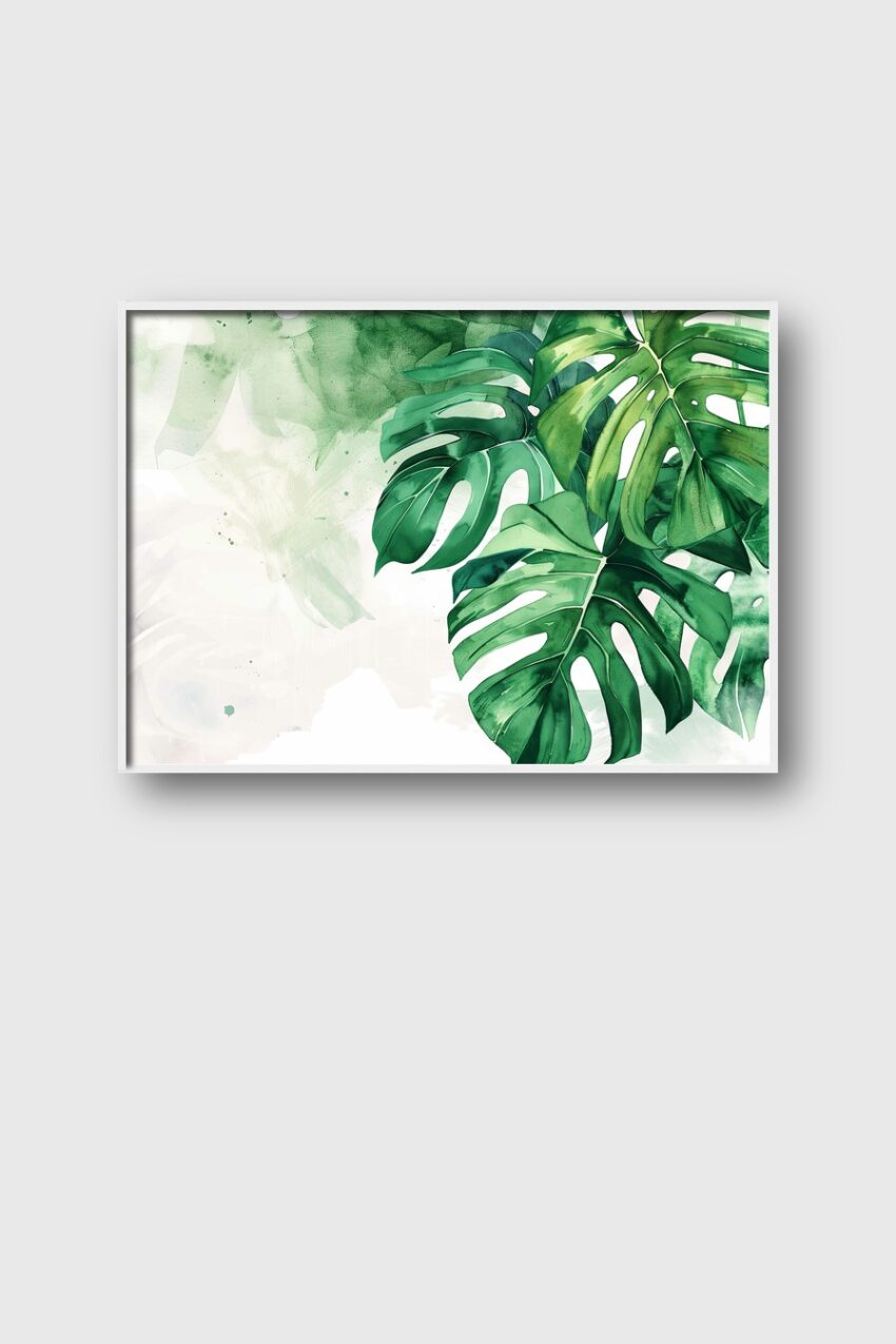 Aquarell Poster Monstera Blätter grün botanisch minimalistisch