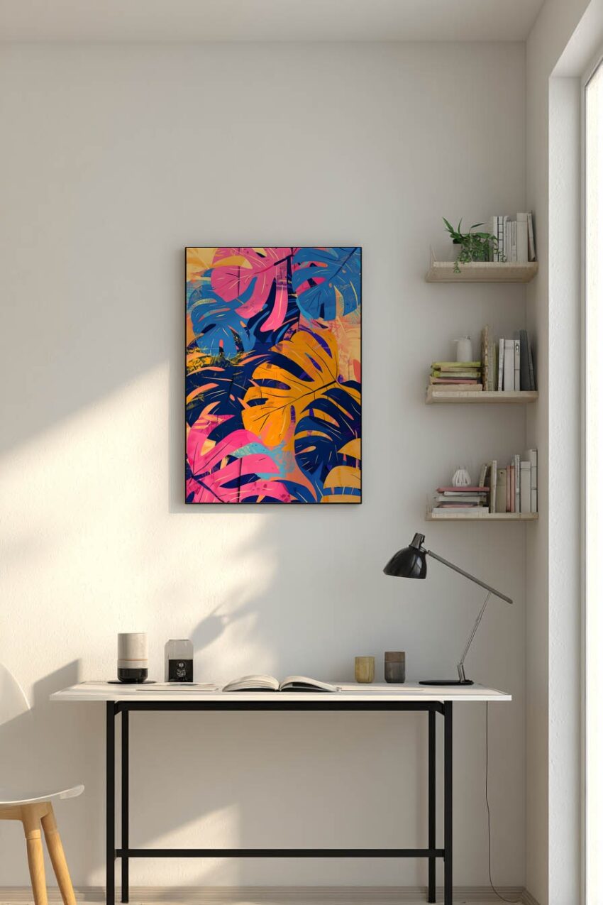 Grafik Poster Monstera Blätter bunt farbig