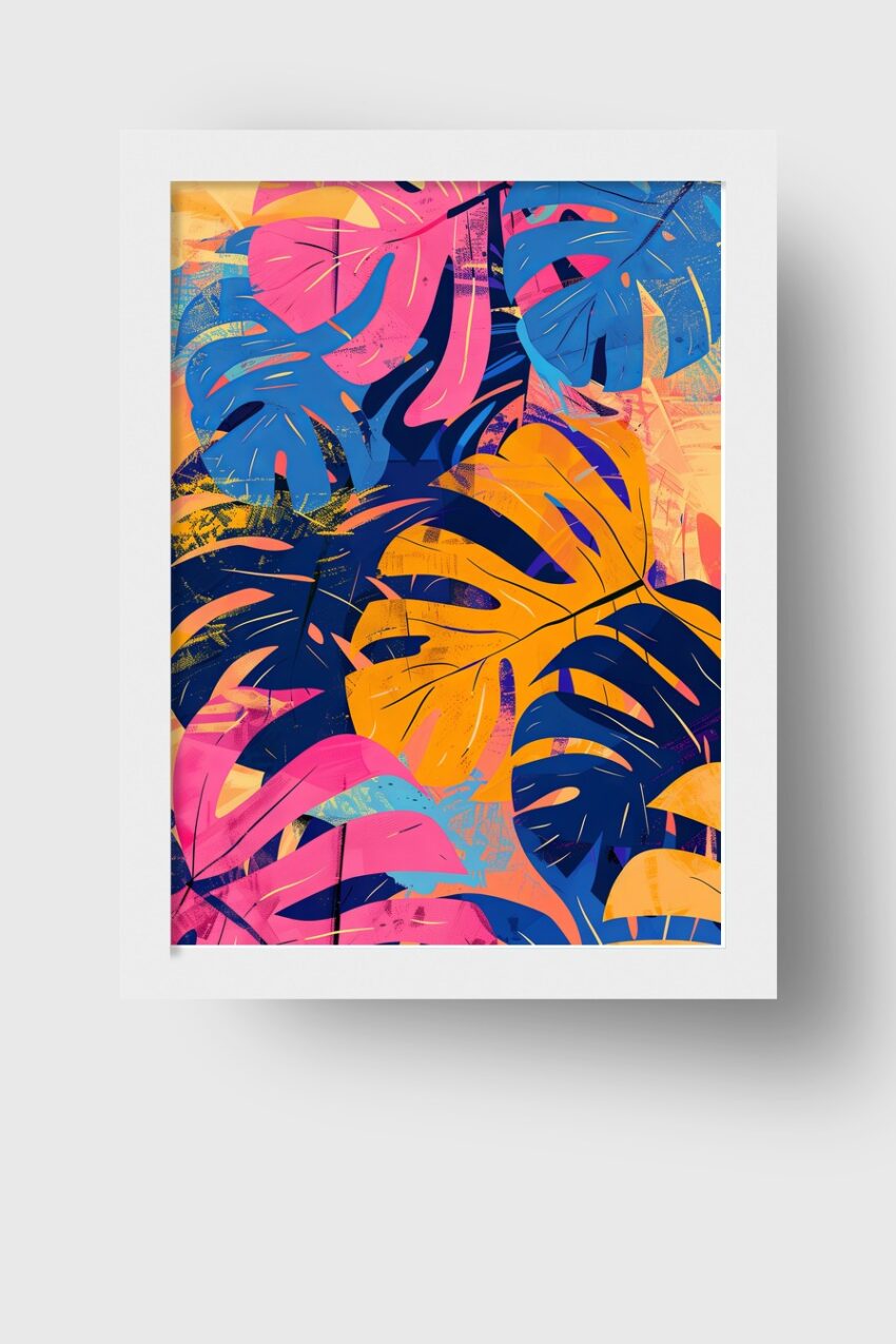 Grafik Poster Monstera Blätter bunt farbig