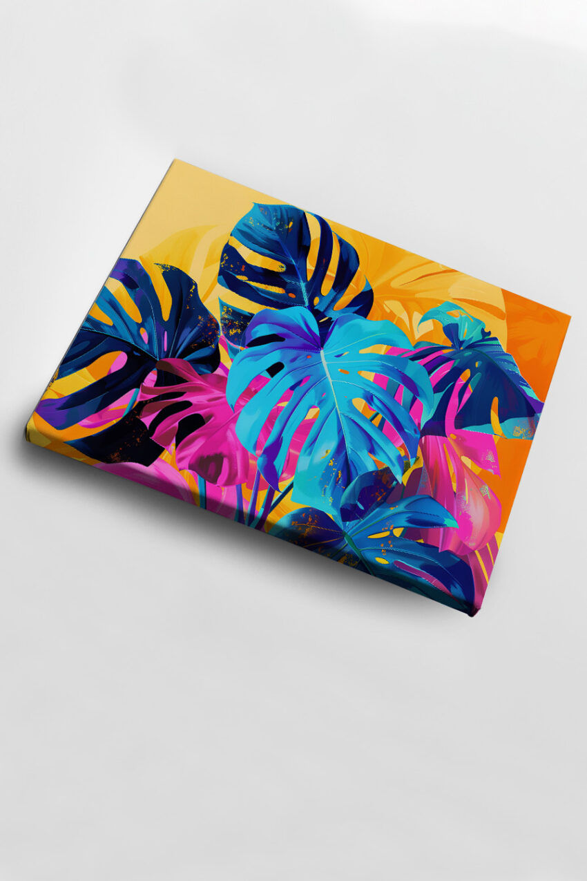 Digitale Kunst Poster Monstera Blatt bunt blau pink