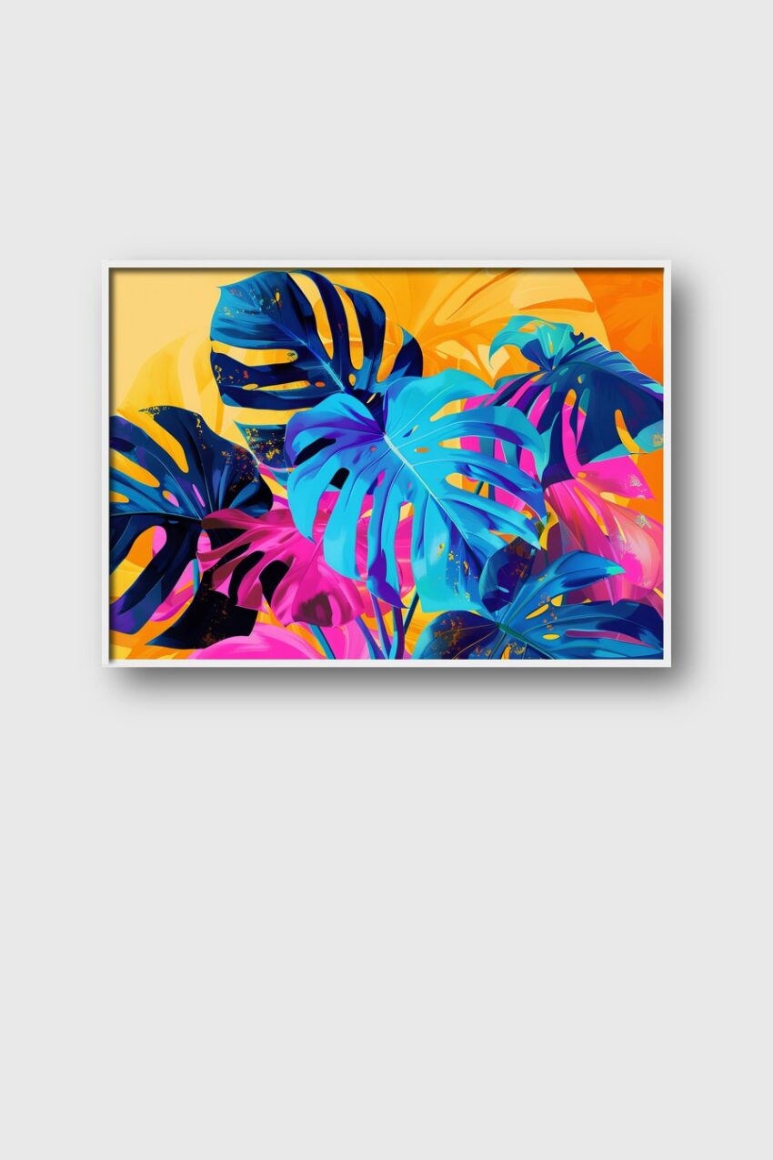 Digitale Kunst Poster Monstera Blatt bunt blau pink