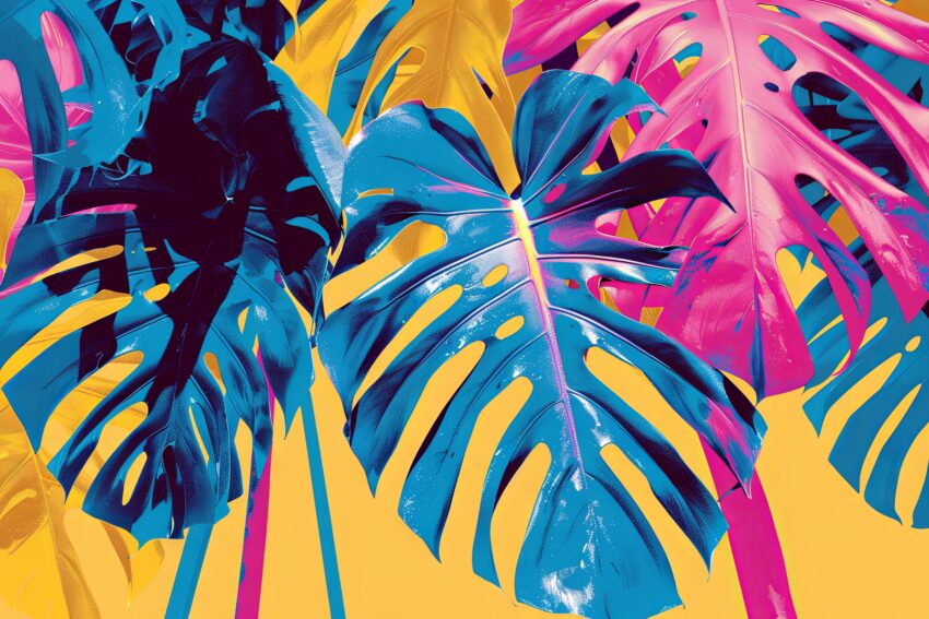 Grafik Poster Monstera bunt farbig Blätter