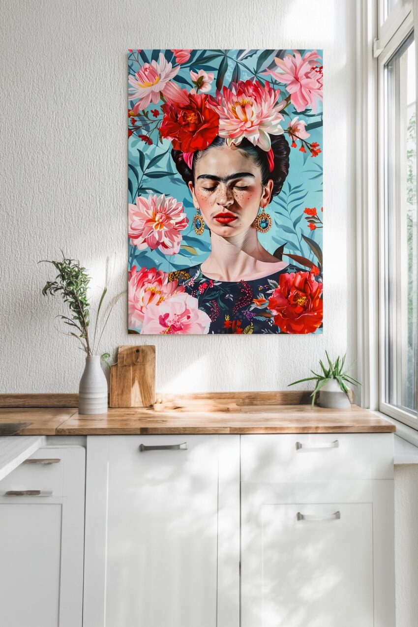 Fotografie Poster Frau Blumenkranz Porträt bunt