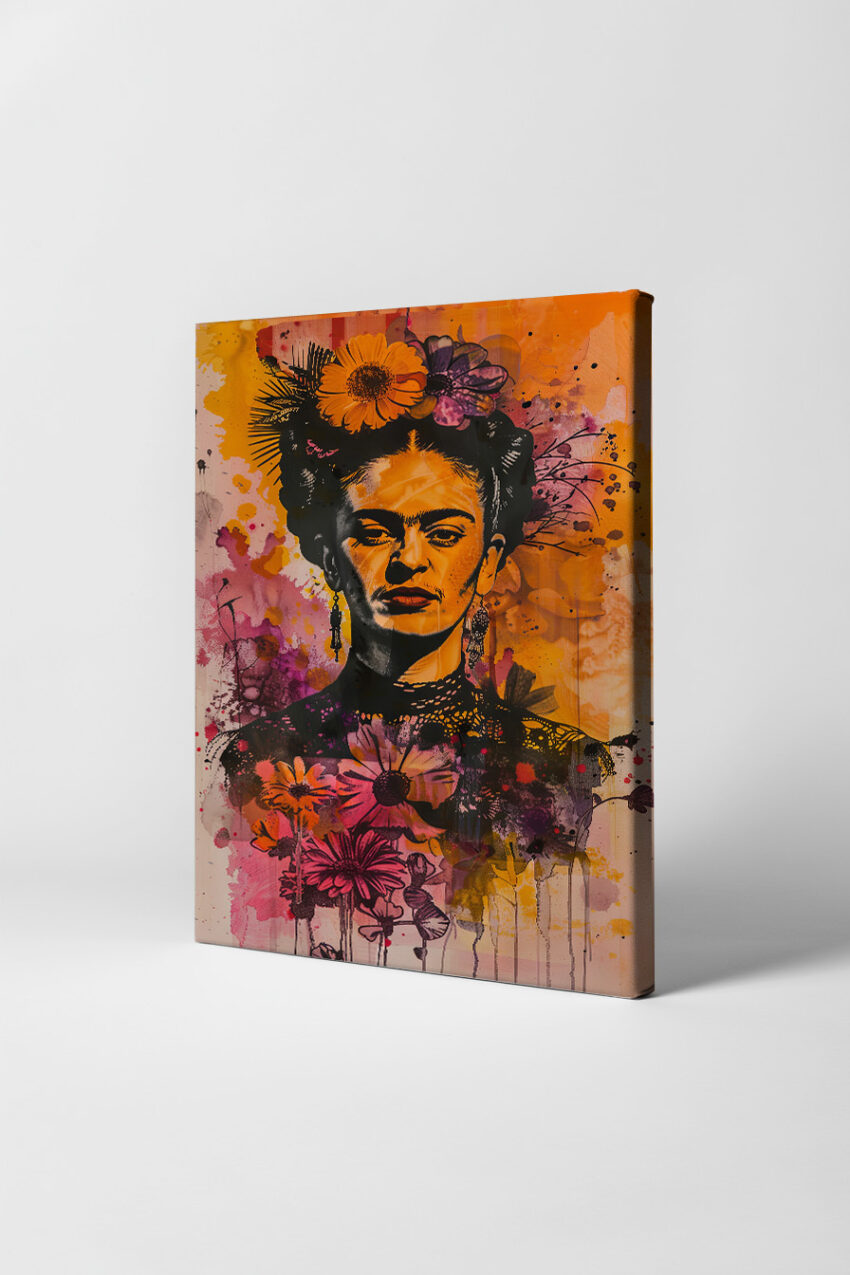 Pop Art Poster Frida Kahlo Portrait bunt orange pink