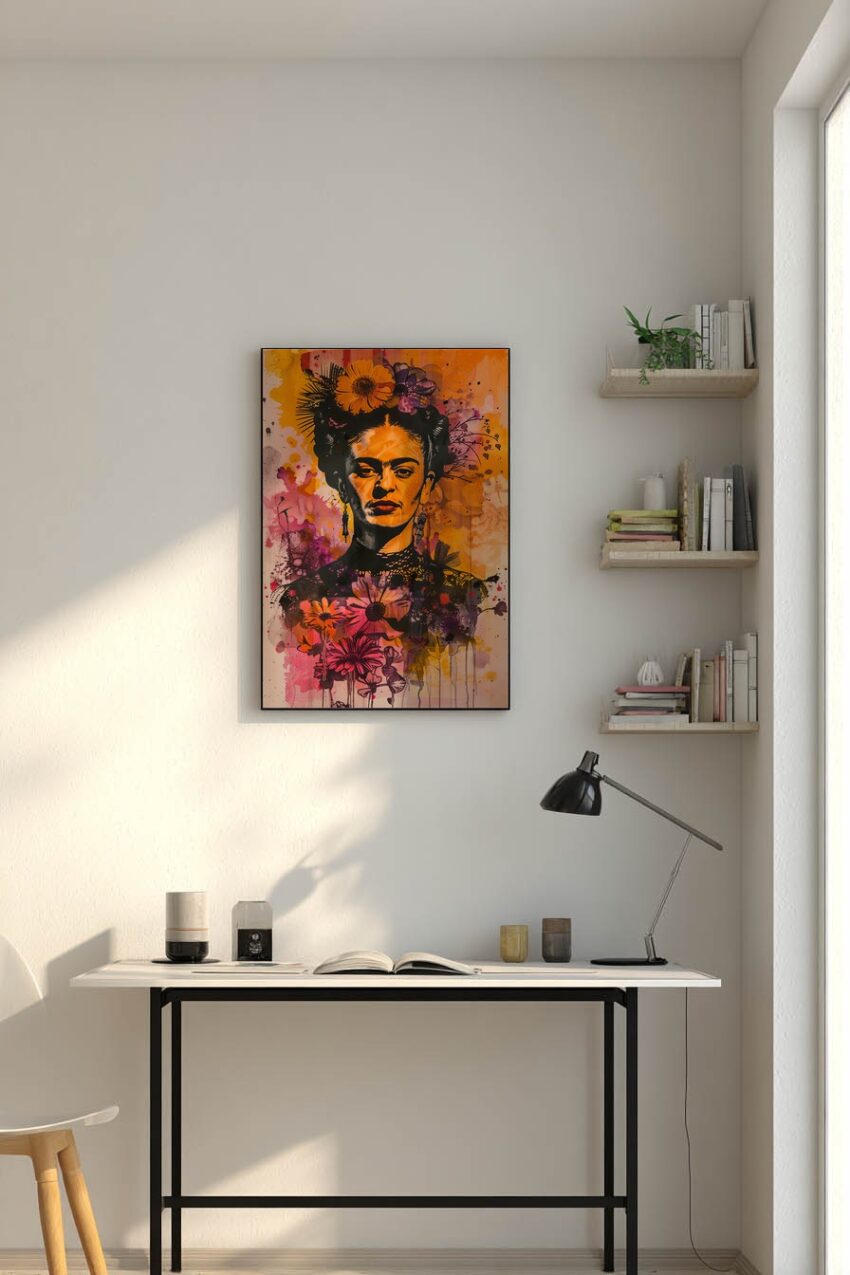 Pop Art Poster Frida Kahlo Portrait bunt orange pink