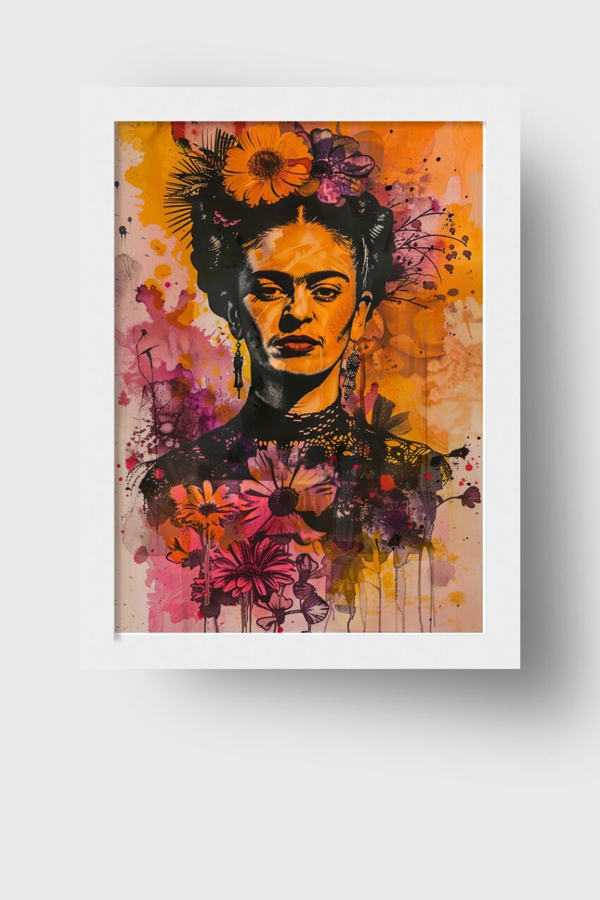 Pop Art Poster Frida Kahlo Portrait bunt orange pink