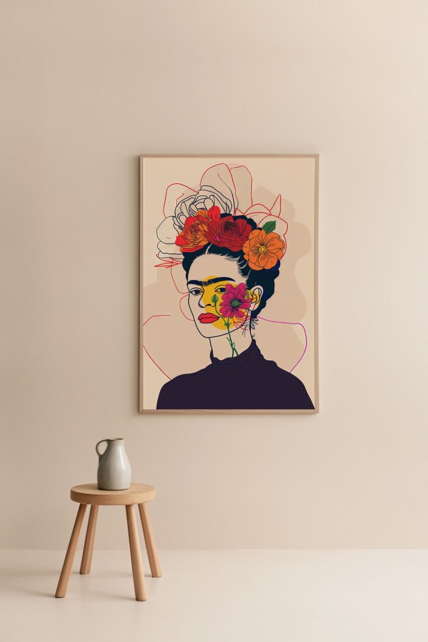 Digitale Kunst Poster Frau Blumen Portrait bunt