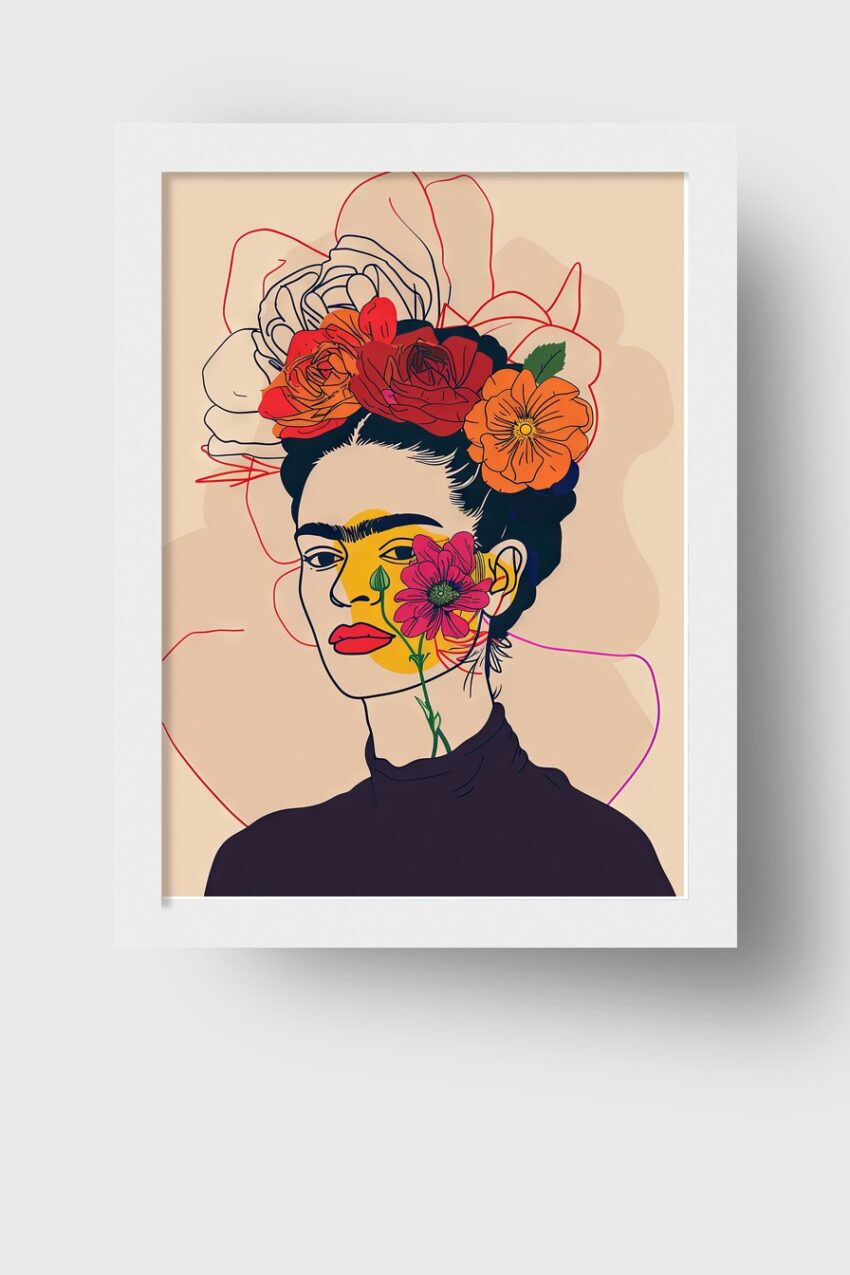 Digitale Kunst Poster Frau Blumen Portrait bunt