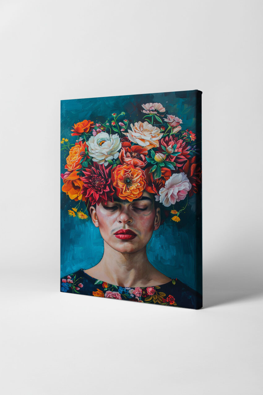 Fotografie Poster Frauenportrait Blumenkranz bunt