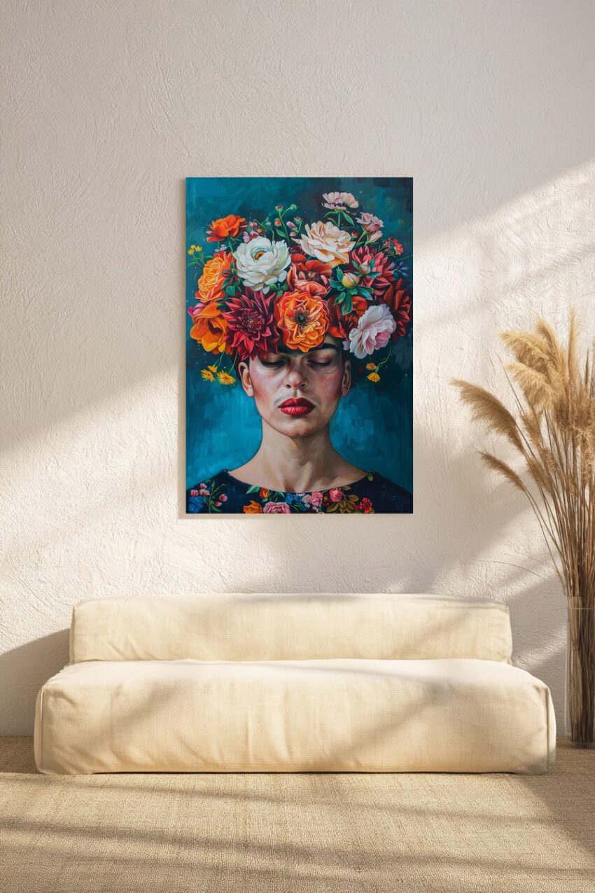 Fotografie Poster Frauenportrait Blumenkranz bunt