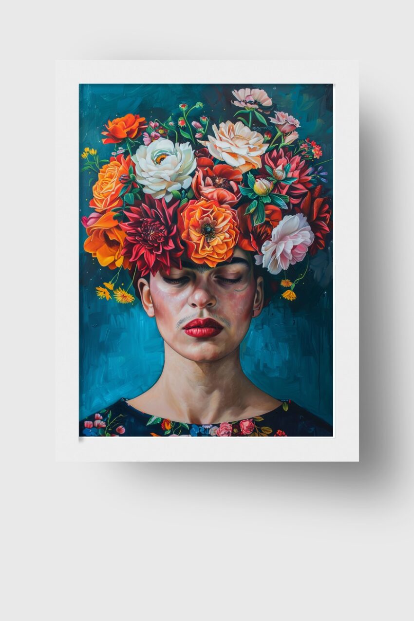 Fotografie Poster Frauenportrait Blumenkranz bunt
