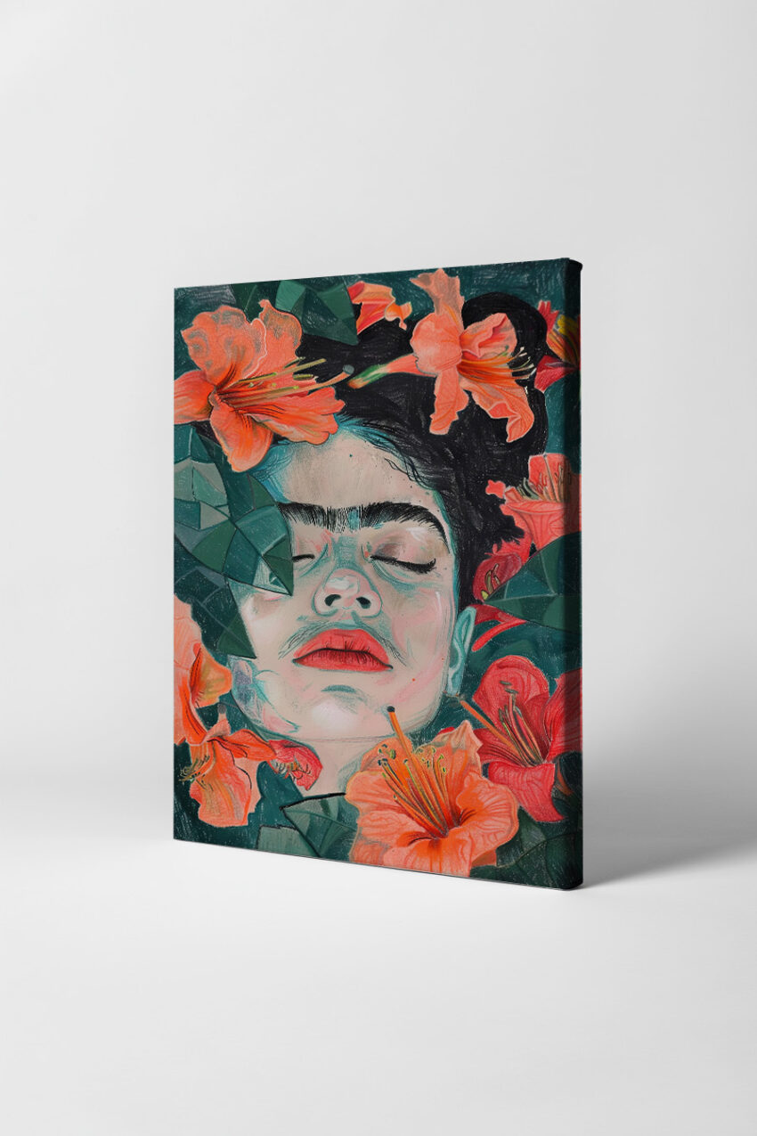 Illustration Poster Frau Lilien Porträt rot grün