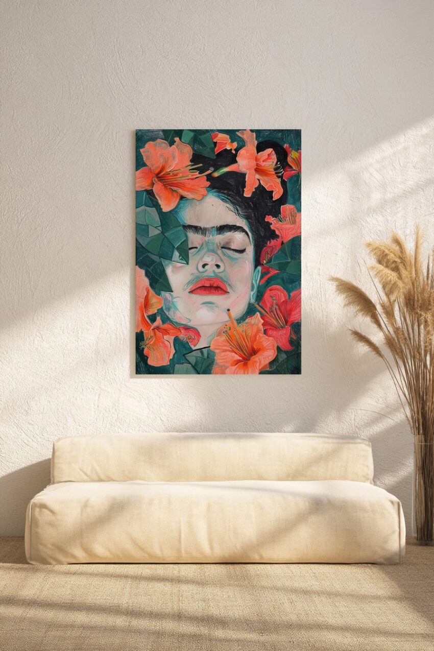 Illustration Poster Frau Lilien Porträt rot grün