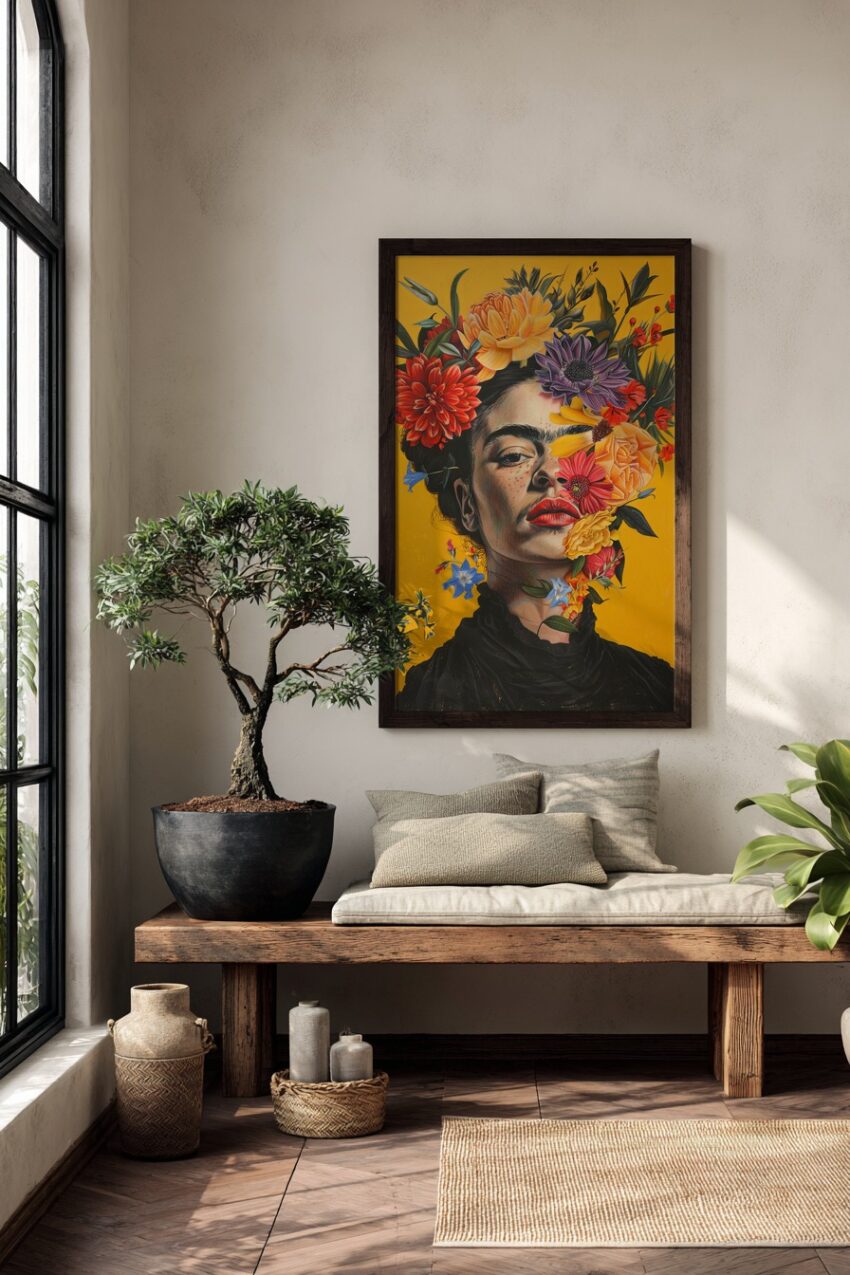 Fotografie Poster Frau Blumenkranz bunt florales Portrait