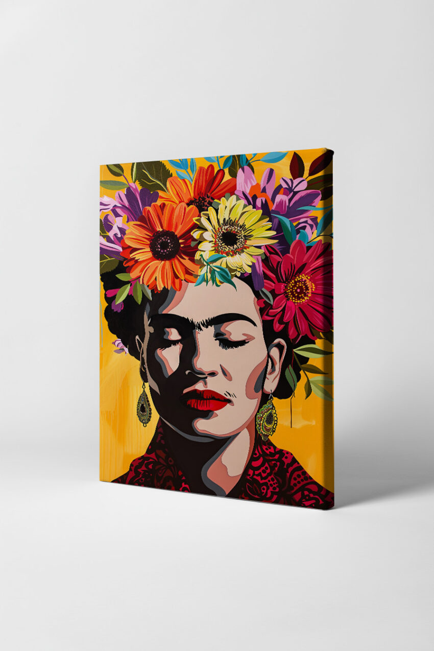 Digitale Kunst Poster Frauenportrait bunter Blumenkranz